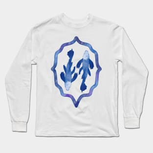 Koi Fish Chinoiserie - Vintage Unique Blue Watercolor Chinese Long Sleeve T-Shirt